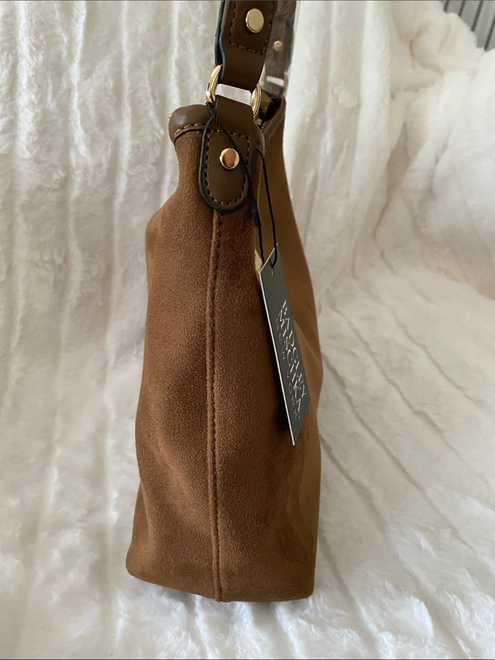 Badgley Mischka New York Brown Microsuede Hobo Shoulder Bag